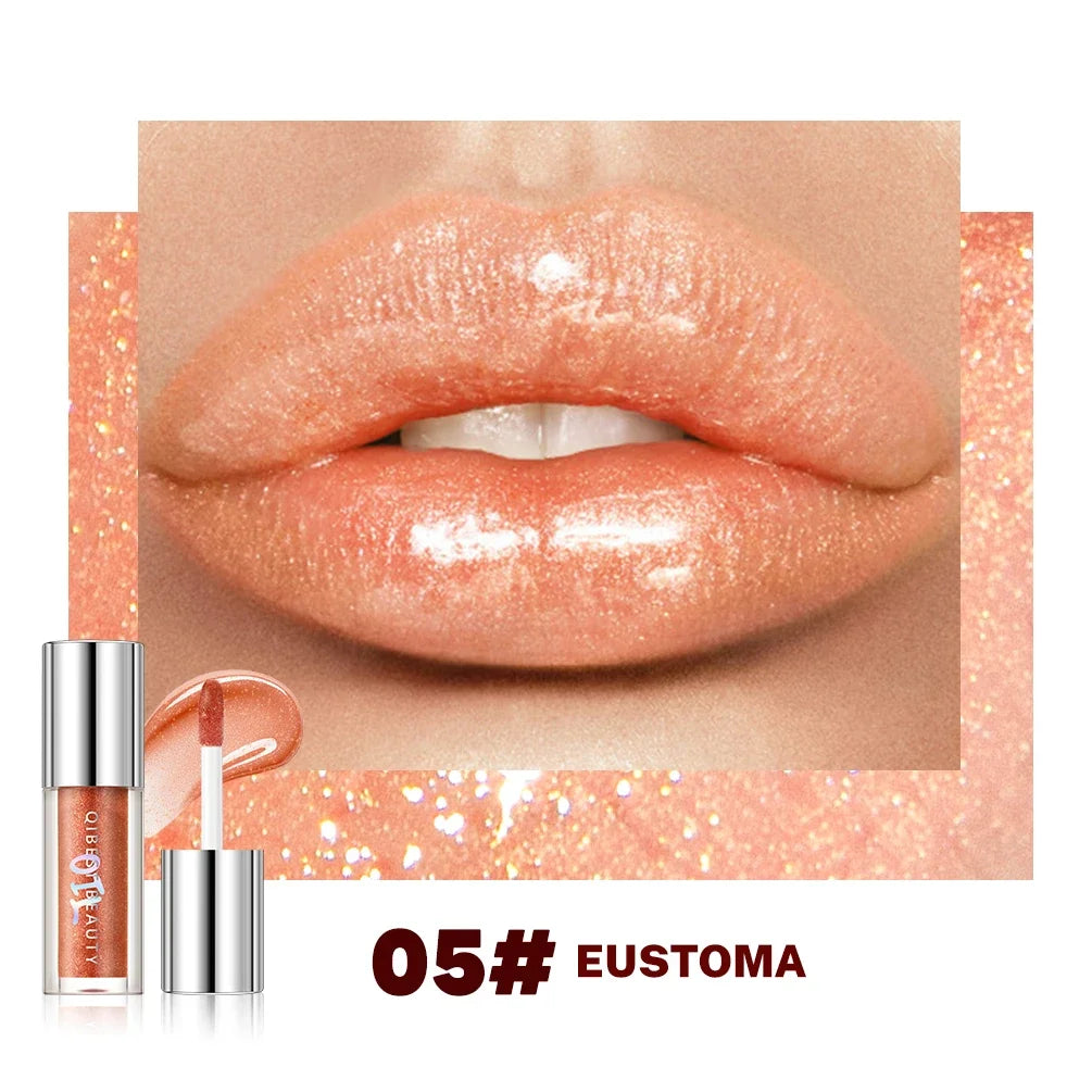 Qibest 8 Colors Moisturizing Diamond Shimmer Glitter Lip Gloss Makeup Sparkling Glitter Liquid Lipstick Pearl Lipgloss Tint Qme 05
