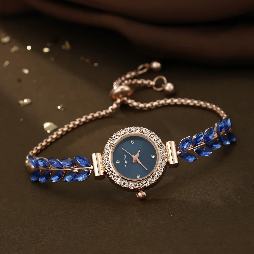 20261/4PCS Elegant Women's Wristwatch Set Fashion Rhinestone Bracelet Band Ladies Quartz Watches Reloj Mujer（Without Box） Qme