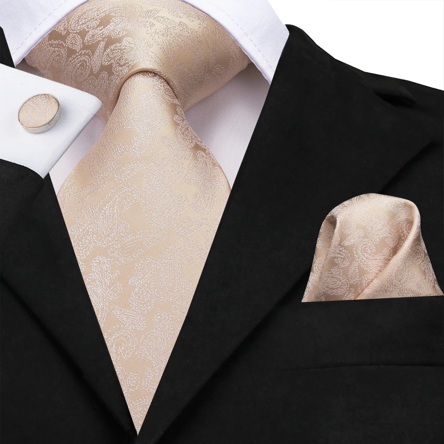 Hi-tie Men's Ties Floral Paisley Handkerchief Cufflinks Tuxedo Qme N-3537