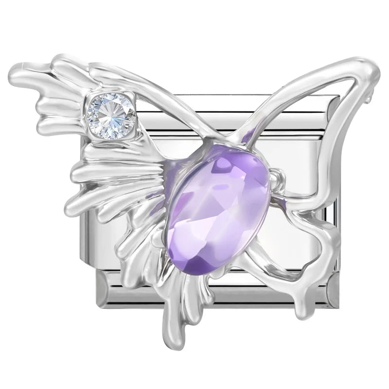 Zircon Bow Knot Blue Flowers Pink Heart Purple Butterfly Italian Charm Links Fit 9mm Bracelet Stainless Steel DIY Making Gifts Qme Style 26