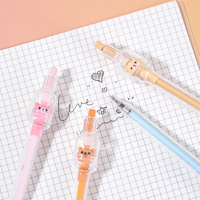 4 Pcs Wishing Bear Fidget Spinner Pen Set, Cute Stress Relief Gel Pens for Students Qme