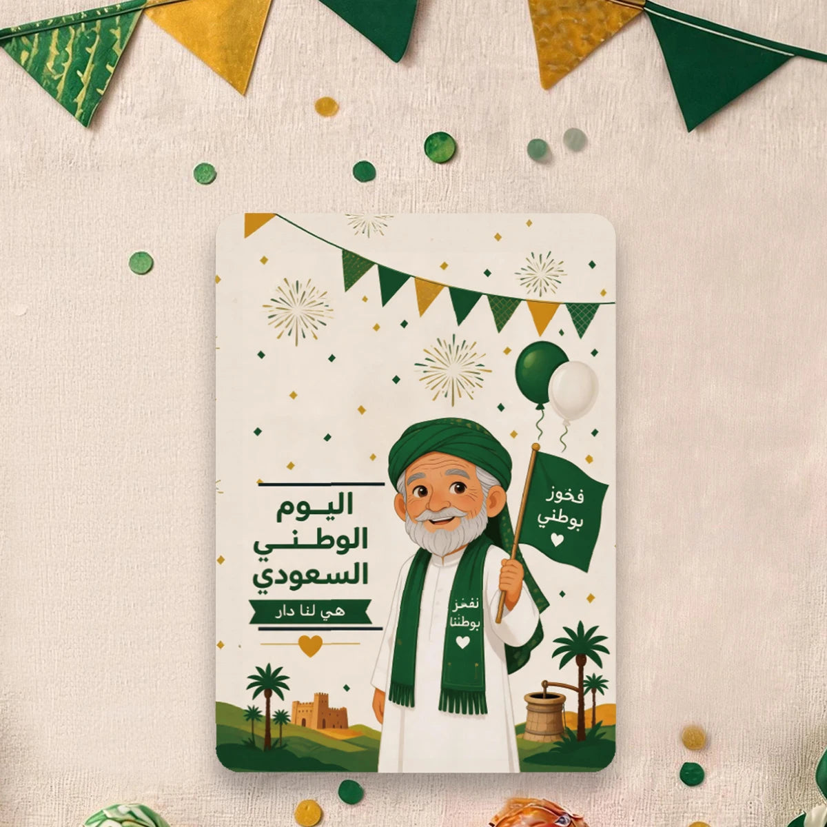 Saudi National Day Themed Lollipop Greeting Cards, Party and Event Souvenirs, Saudi National Day Greeting Cards, Saudi National Day Gifts Qme Grandfather-10Pcs