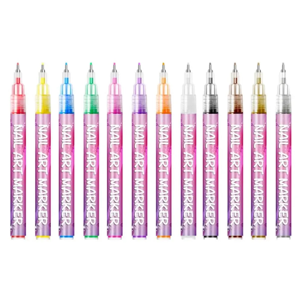 Nail Pens Nail Paint Pen 12 Colors Portable Tools Decoration Drawing for Kids Art Practice Salon Manicure Home Women Qme A