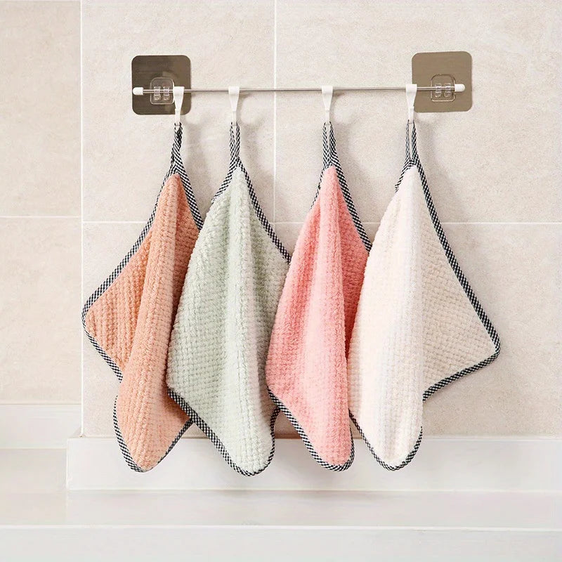 10pcs, Thickened Coral Velvet Dish Cloths Towels, Soft Absorbent Towels, Strong Stain Removal, Scouring Pads, Reusable Qme