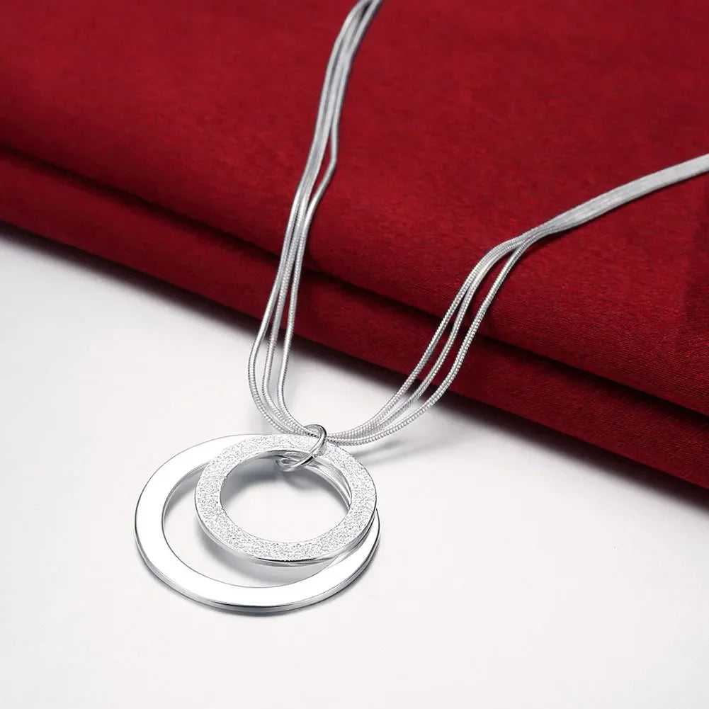 Charm Fashion 925 Sterling Silver Necklaces Classic Jewelry 18 Inches Chain circle Necklace for Women Party Christmas Gifts Qme