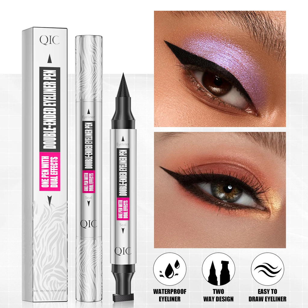 Double-ended 2 In 1 Eyeliner Stamp Waterproof Sweatproof Quick Dry Black Liquid Eyeliner Pen Beginner Eye Makeup Tools Qme