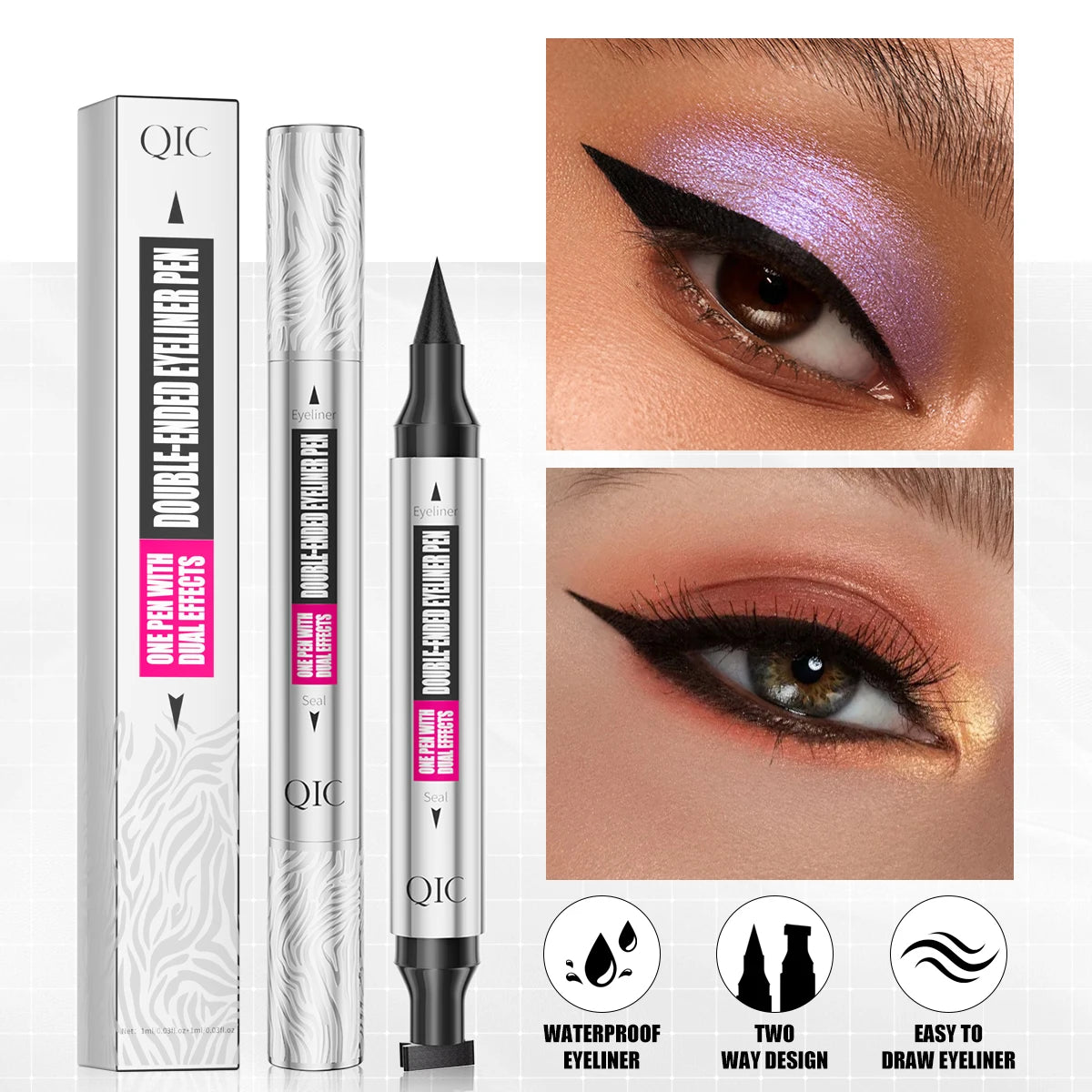 Double-ended 2 In 1 Eyeliner Stamp Waterproof Sweatproof Quick Dry Black Liquid Eyeliner Pen Beginner Eye Makeup Tools Qme