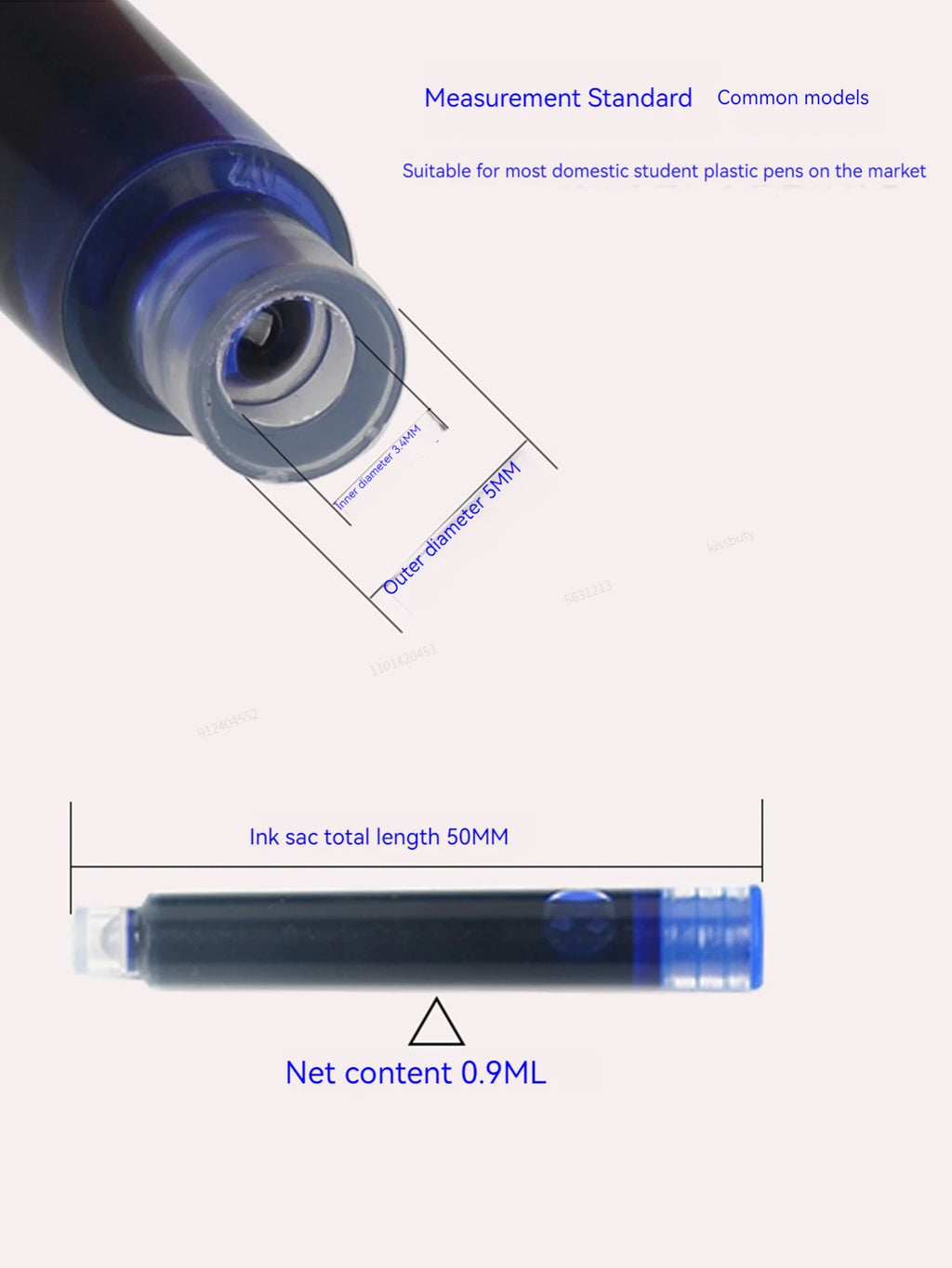 36-100Pcs Colorful Ink Sac Refill Set, 3.4mm Black Blue Red Pen Cartridges for Smooth Writing School & Office Supplies Qme