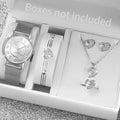 6 pçs/set relógio feminino moda banda de plástico relógio de quartzo strass coração conjunto de jóias (sem caixa) Qme Silver