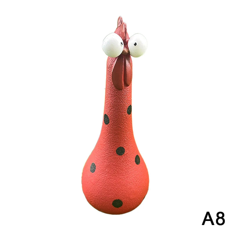 Quirky Big-eyed Chicken Figurine Colorful Polka Dot Resin Statue Long Qme A8