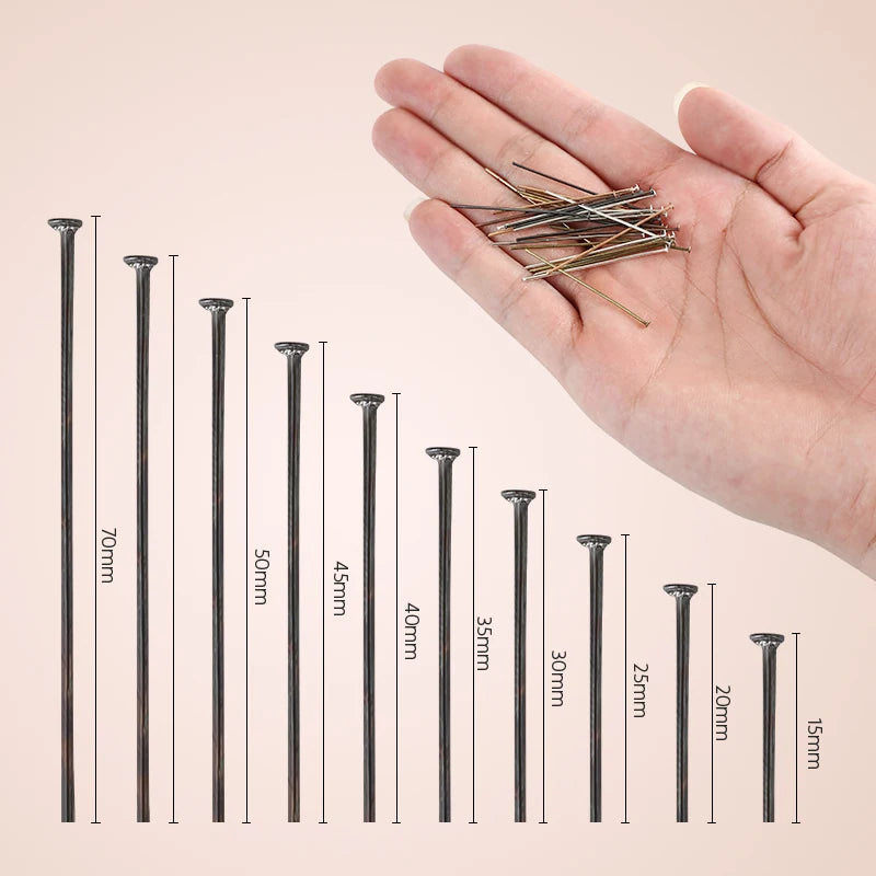 100-200pcs/lot 15-70mm Flat Head Pins Gold/Silver Color/Rhodium Headpins For DIY Jewelry Findings Making Accessories Supplies Qme