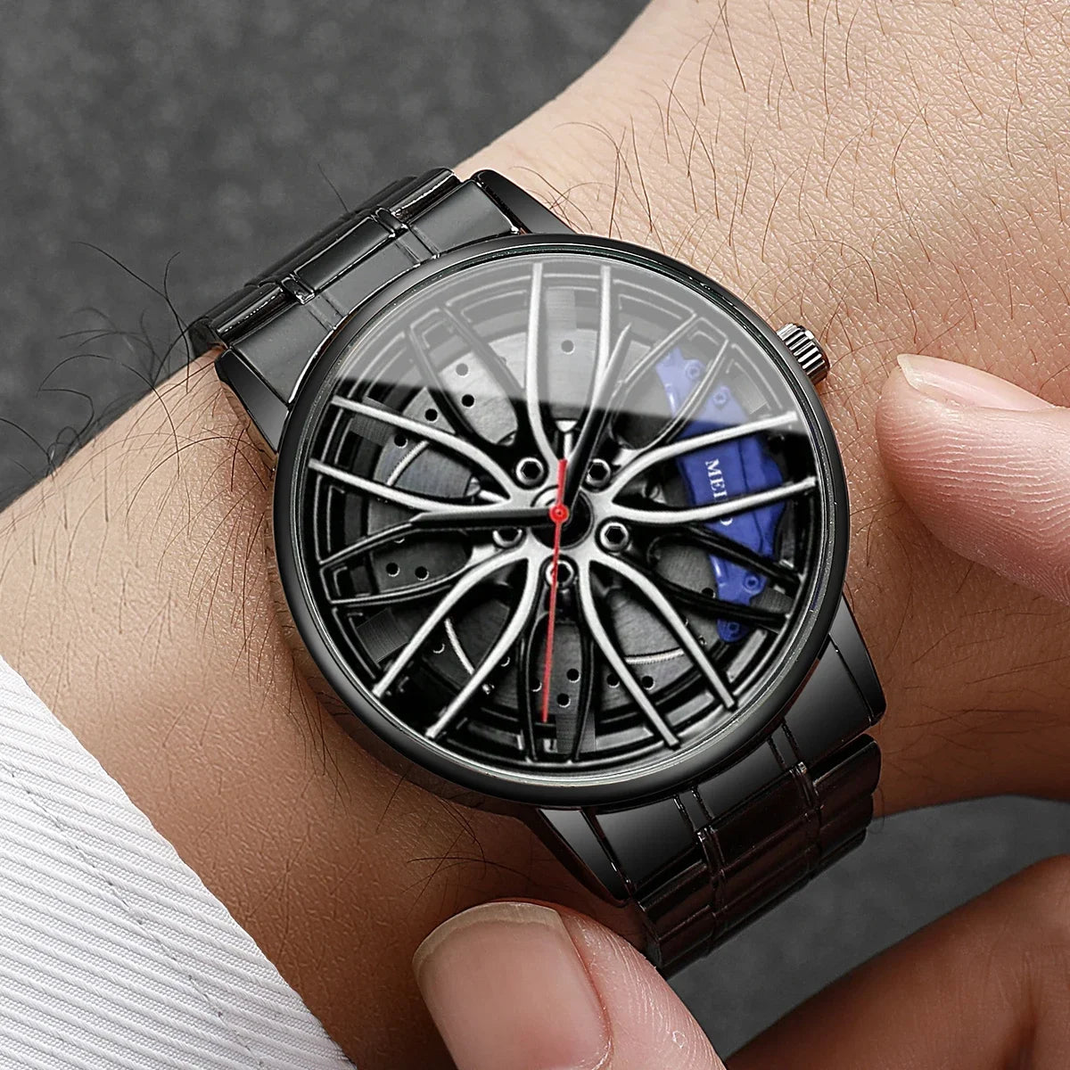 1pcsTrendy Fully Automatic Quartz Movement Men's Watch Wheel Non Mechanical Watch Fashion Men's Watch Qme Blue