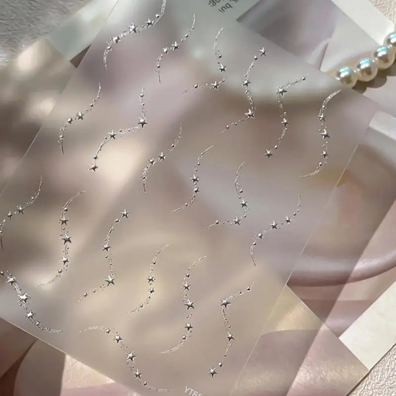Luxury Stars Chain Nail Stickers Holography Gold Silver Wavy Star Qme C