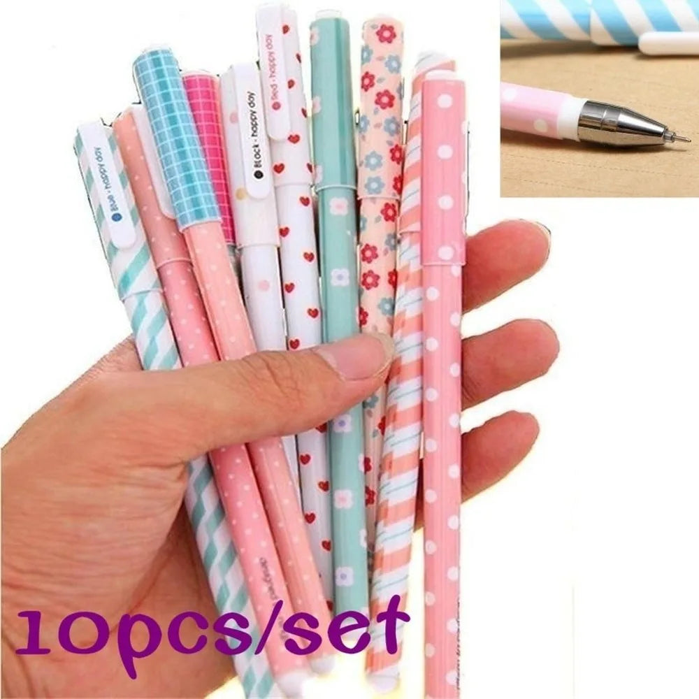 10 Pcs/Set Color Pen Flower Animal Starry Star Sweet Flora Colored Gel Pen 0.38mm Cute Pens for School Stationary Qme