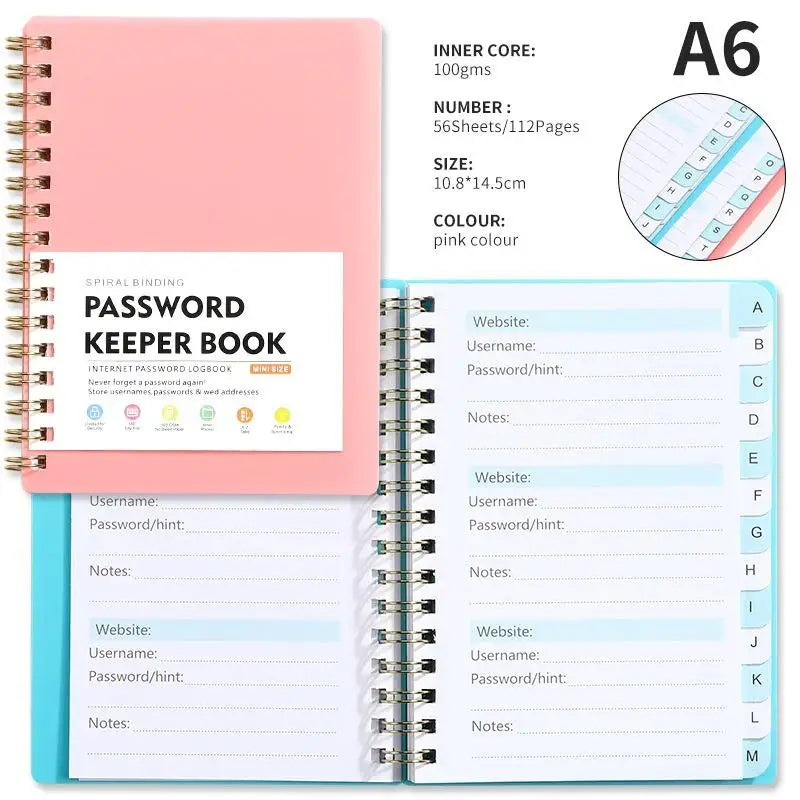 A6 Password Keeper Book Alphabetical Tabs Portable Internet Login Qme A2