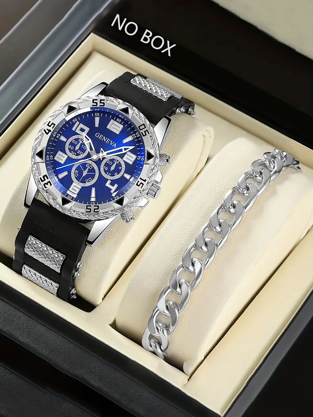 Men's round Case Quartz Watch And Bracelet Set Suitable for Daily Wear Birthday Gift，NO BOX Qme 2PCS watcheS-YL