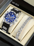 Men's round Case Quartz Watch And Bracelet Set Suitable for Daily Wear Birthday Gift，NO BOX Qme 2PCS watcheS-YL