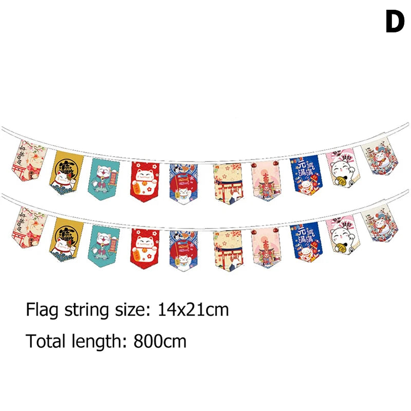 Japanese Style Lucky Cat Hanging String Flag Sushi Restaurant Bunting Banners Izakaya House Birthday Party Wedding Decoration Qme D
