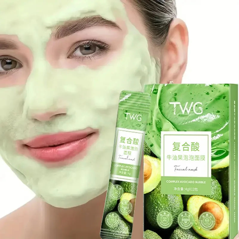 12 piece avocado bubble facial mask set - deep cleansing and moisturizing with glycerin, suitable for all skin types Qme
