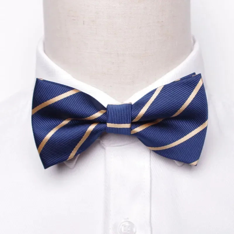 Classic Black Men Bow Ties Fashion Polyester Bowtie Woven Dot Checked Stripped Butterfly Wedding Dress Mens Formal Dog Butterfly Qme A15