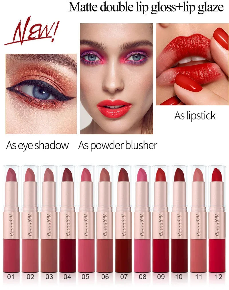 2 In 1 Double-ended Lipstick Lip Liner Pen Matte Pigment Non-stick Cup Skin Color 24H Lasting Waterproof Makeup Beauty Cosmetics Qme