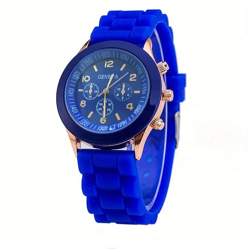 Watch Hot Sales Geneva Brand Silicone Women Watch Ladies Fashion Dress Quartz Wristwatch Female Watch montre relogio feminino Qme Dark blue