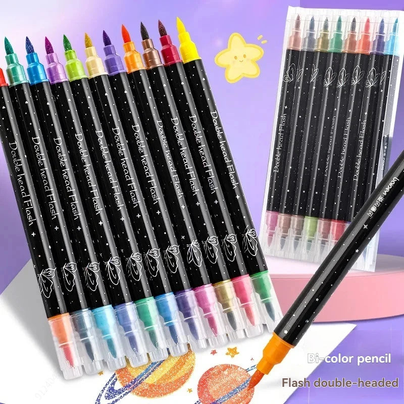 6-24 Pcs Double Tips Glitter Acrylic Markers Paint Pens Sparkly And Shiny for Rock Painting Stone Ceramic Glass Wood Fabric Qme