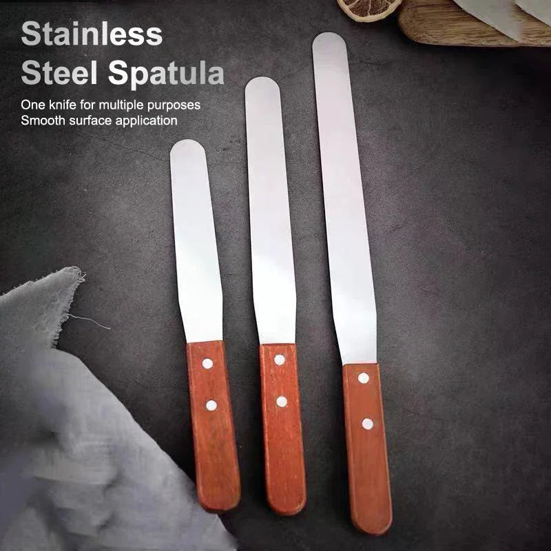 Cake Butter Spatula 6-Inch 8-Inch 10-Inch Wooden Handle Stainless Steel For Smoothing Unmolding And Baking Tools Qme