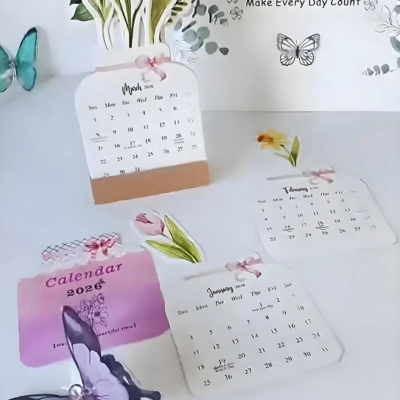 2026 Bloomy Flowers Mini Calendar Vase-like Desktop Monthly Planner Qme Default Title
