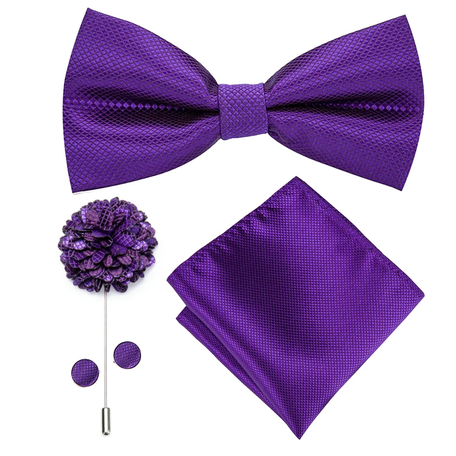 Hi-tie Silk Men's Bowtie Pocket Square Cufflinks Brooch Jacquard Qme LH0768-0073