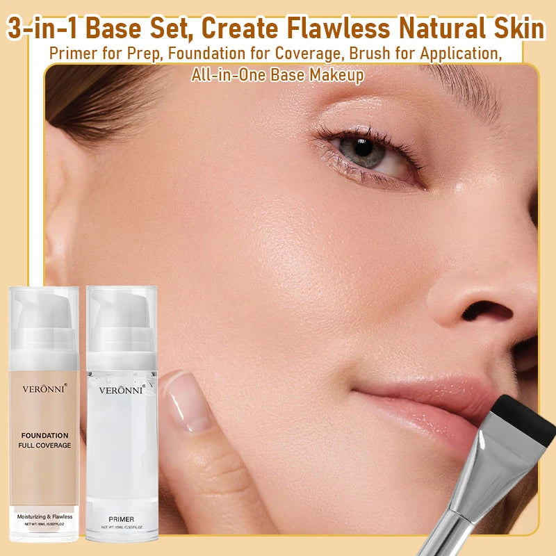 VERONNI Full Coverage Foundation& Hydrating Primer Foundation Brush Qme