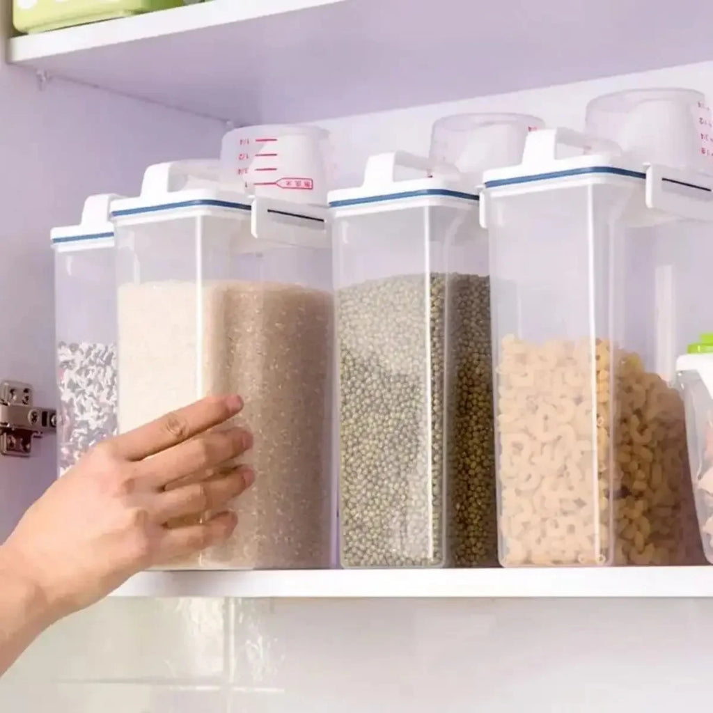 1pc Rice And Grains Food Storage Canister With Measuring Cup, Kitchen Moisture-proof And Insect-proof Dust-proof Qme