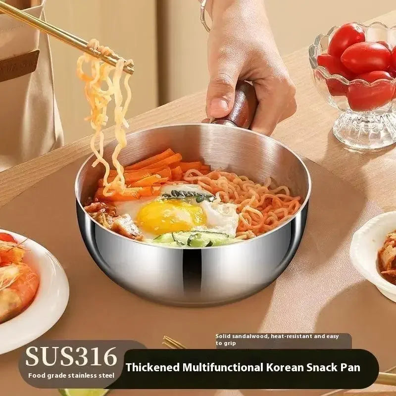 Stainless Steel Instant Noodle Bowl Wooden Handle Anti-scald Qme