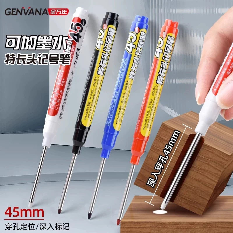 45mm Waterproof Long Head Nib Deep Hole Markers Pen Tile Carpenter Pen Multi-purpose for Woodworking Black/White/Red Ink Qme