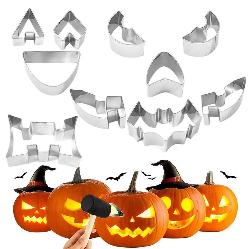 Pumpkin Carving Kit For Kids 10X Cookie Stencil Stainless Steel Set Pumpkin Carving Stencils Set For Halloween Decoration Jack-O Qme