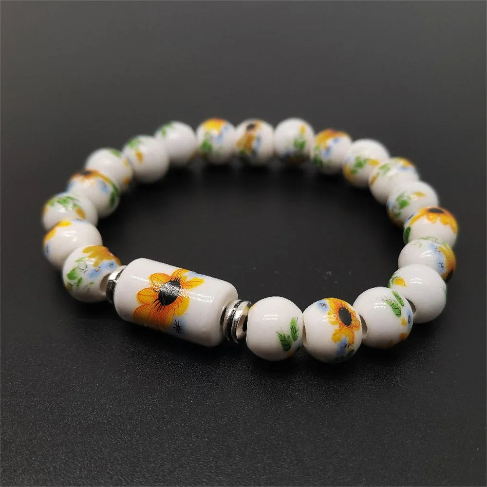 b21 Blue and White Porcelain Stretch Bead Bracelet for 8MM Ceramic Sunflower Plum Blossom Bead Bracelet Collect Jewelry Gifts Qme 6 18cm