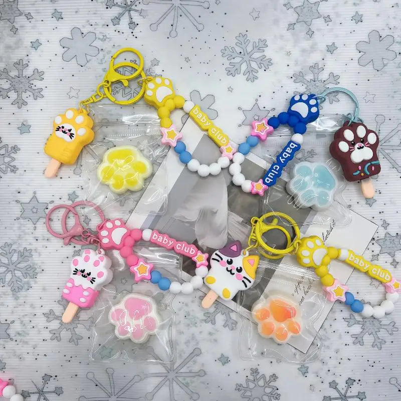 Cat Claw Stress Relief Squeeze Toy Ice Transparent Mini Keychain Cute Qme
