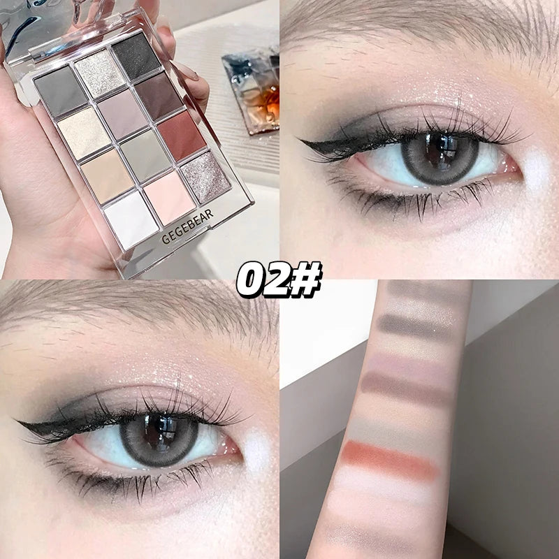 12-color Eyeshadow Palette Gege Bear Matte Pearlescent Earth Sequin Qme GX2081-02
