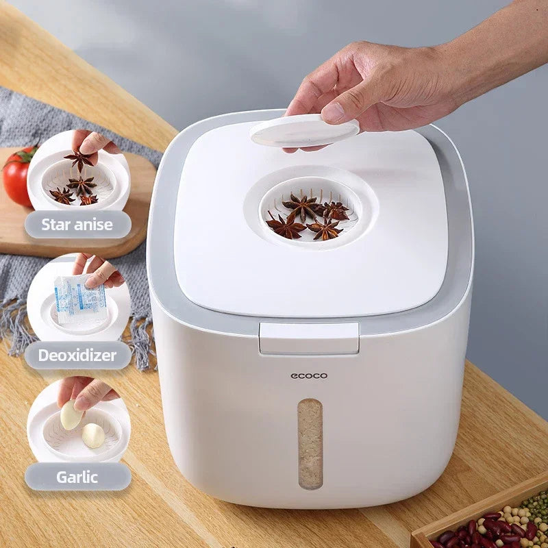5/10 Kg Kitchen Collection Nano Bucket Rice Storage Container Flip Top Food Storage Bin Container Sealed Rice Bucket Qme