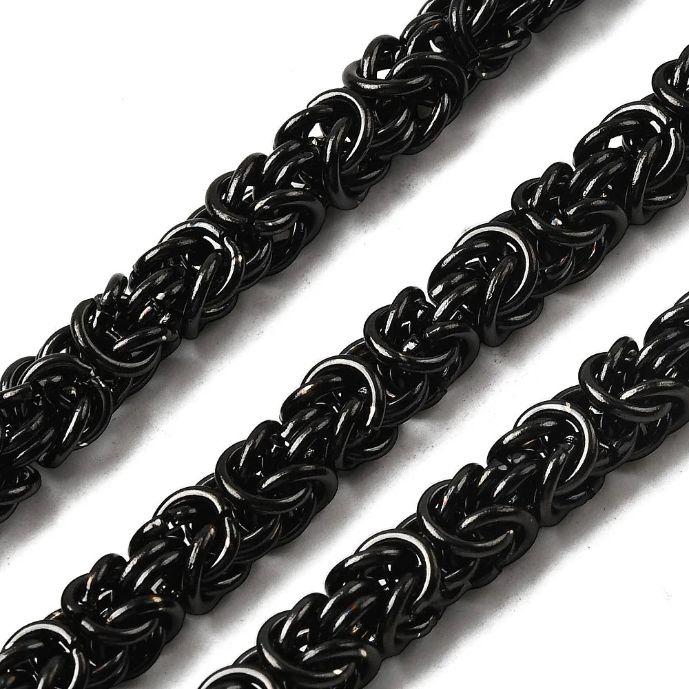 1m Tarnish Resistant Byzantine Chain, 304 Stainless Steel Unwelded for Luxury DIY Jewelry Making, Silver black Color Qme black 8mm