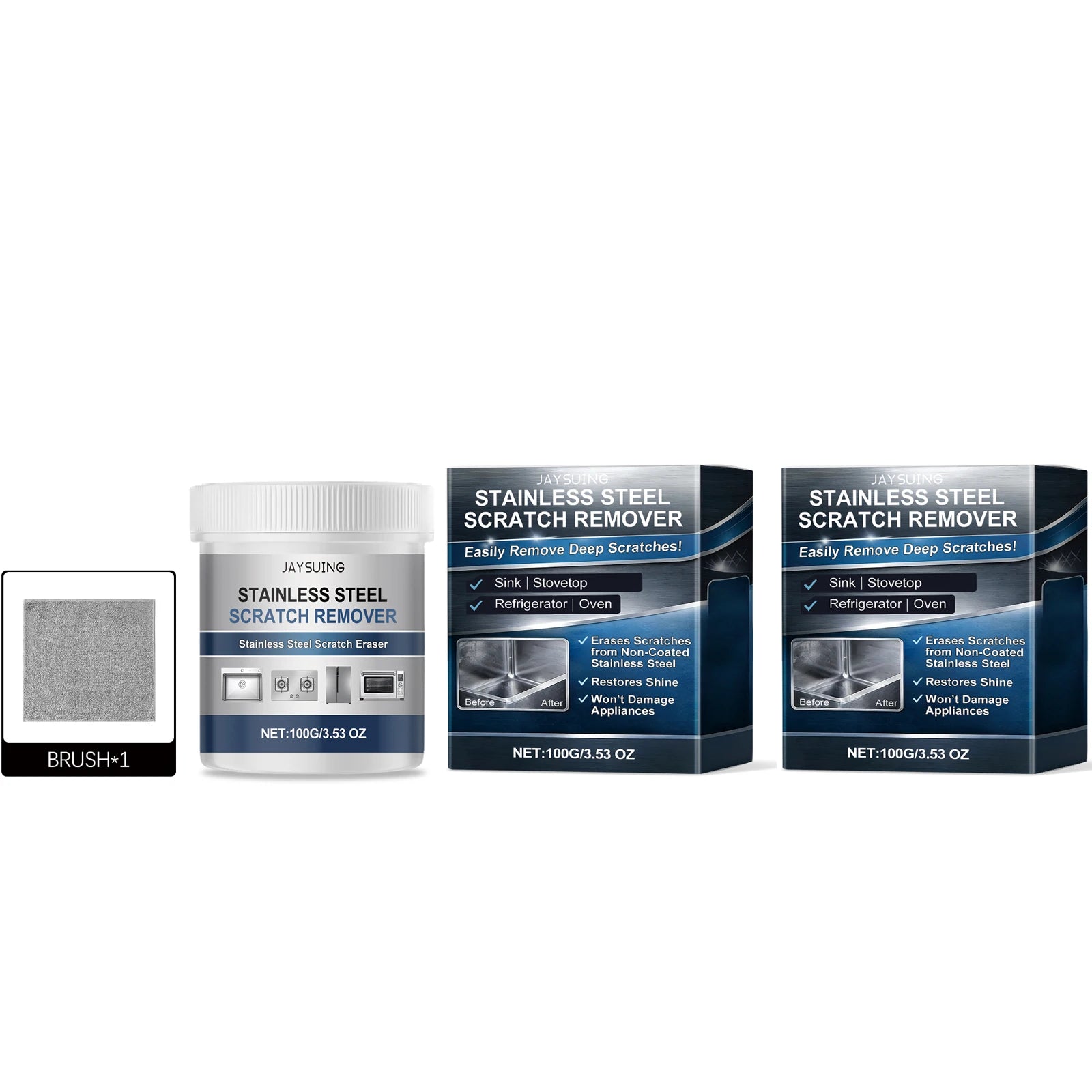 Jaysuing Stainless Steel Scratch Repair Cream Remove Scratch Restore Shine Appliances Renovation Stainless Steel Polishing Agent Qme 2 x 100g Boxed