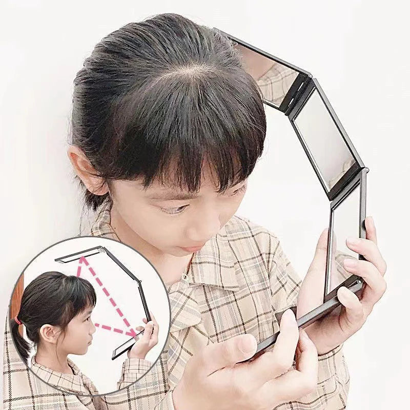 Self Hair Cutting Makeup Mirror Beauty Tool 4 Way 360 Degree Handheld Qme