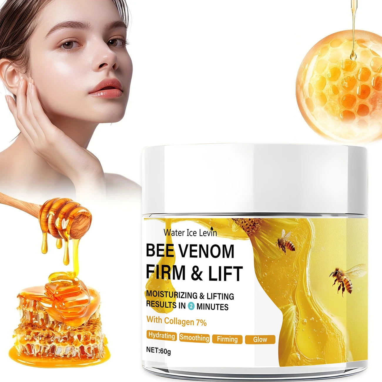 Bee Vemon Instant Face Lifting Cream - 60g | Tightening and Skin Lifting, Smoothing Fine Lines and Wrinkles | All Skin Types Qme