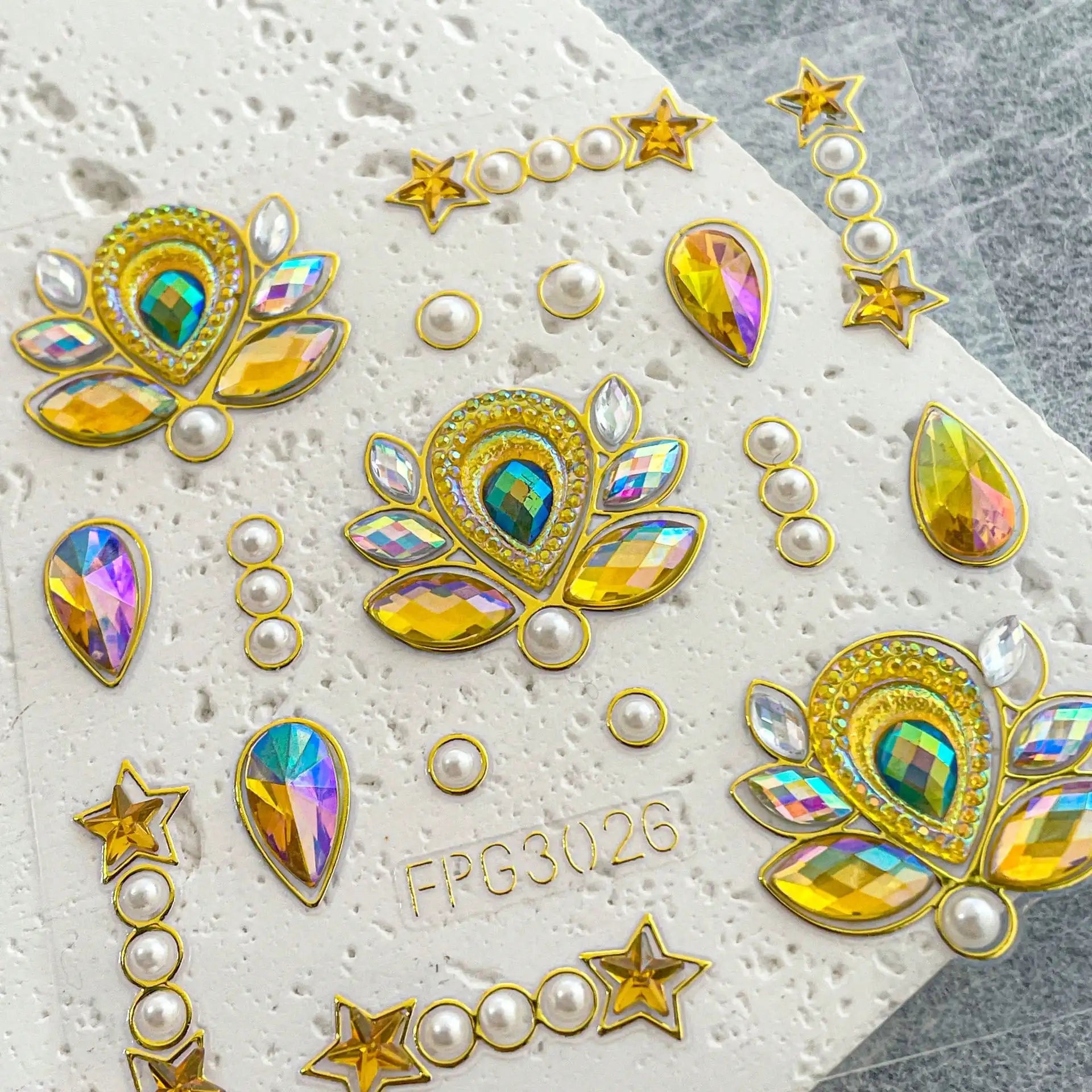 1 Sheet 3D Bling Face Rhinestone Sticker Blue Acrylic Gem Gold Qme 4