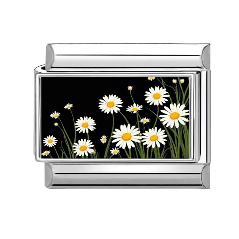 Fashion Iris Hyacinth Sunflower Daisy Flowers Series Italian Charm Link Fit 9mm Bracelet Stainless Steel Women Men DIY Making Qme Style 12
