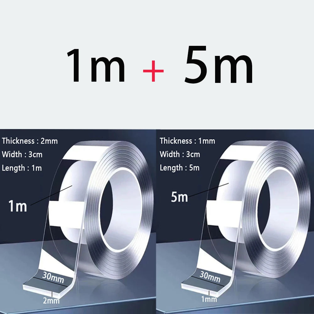 1m 2m 5m Nano Tape Double Sided Tape Transparent Reusable Waterproof Adhesive Strong Tapes Cleanable Kitchen Bathroom Supplie Qme 1m-5m mix B
