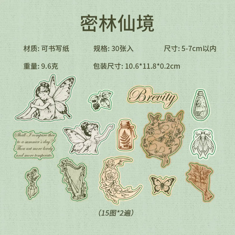 30 Sheets/Bag Stick Figure Themed Writable Vintage Sticker Pack Mini Stress Relief for DIY Scrapbook Phone Case Notebook Decorat Qme 3