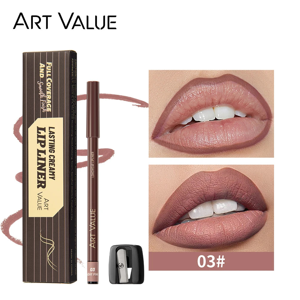 ART VALUE 12 Colors Nude Lipstick Pencil Waterproof Long Lasting Sexy Red Lip Liner Pen Matte Lip Contour Pen Makeup Lip Stain Qme