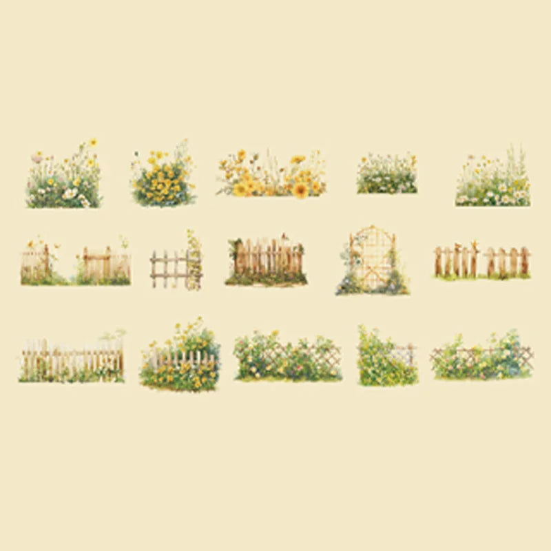 30 Sheets/Bag Floral Wooden Fence PET DieCut Sticker DIY Scrapbooking Journal Planner Notebook Phone Case Office Stationery Gift Qme 6