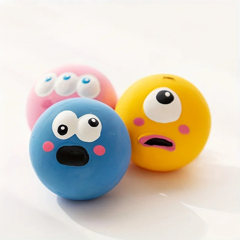 1pcCartoon Big Eye Ball Dog Toy, Durable Rubber Dog Ball Toy WithSound, Pet Grinding Teeth Sound Toy For Dog Interactive supplie Qme